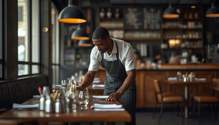 lucid-origin_A_realistic_image_of_an_African_restaurant_or_café_worker_rearranging_tables_an-0